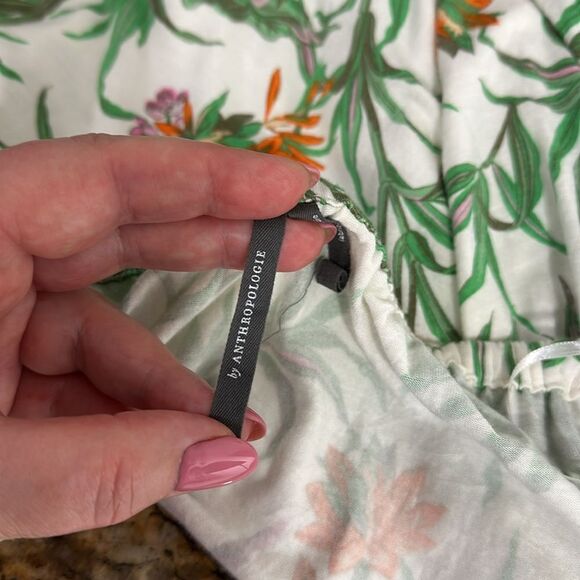 ANTHROPOLOGIE Cascais Tropical Floral Bird Off The Shoulder Puff Sleeve Top XS - Picture 7 of 12